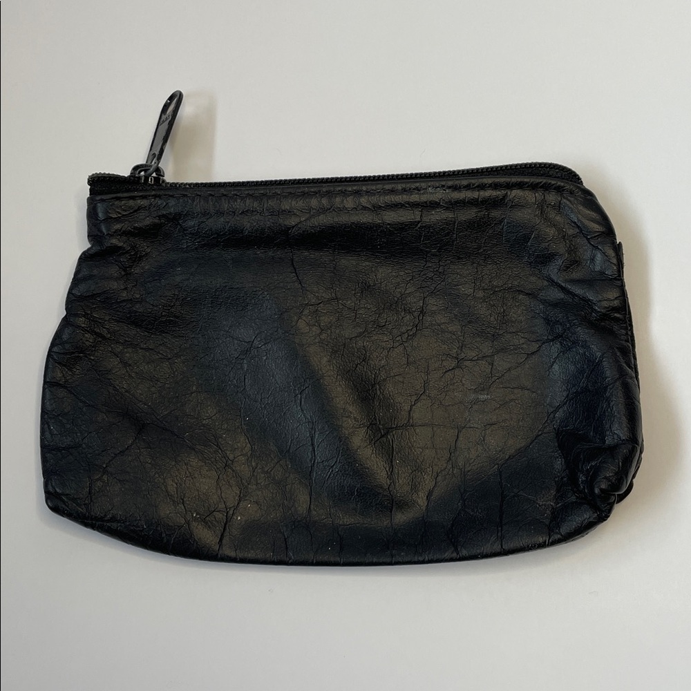 Vintage 1960’s Black Leather Zipper Coin Pouch - Picture 1 of 3